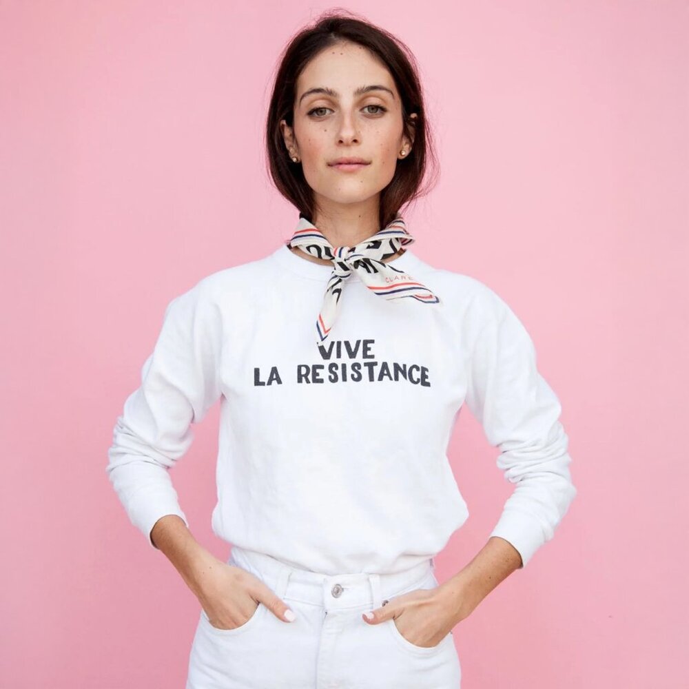 Clare V Vive La Resistance White Crew Sweatshirt